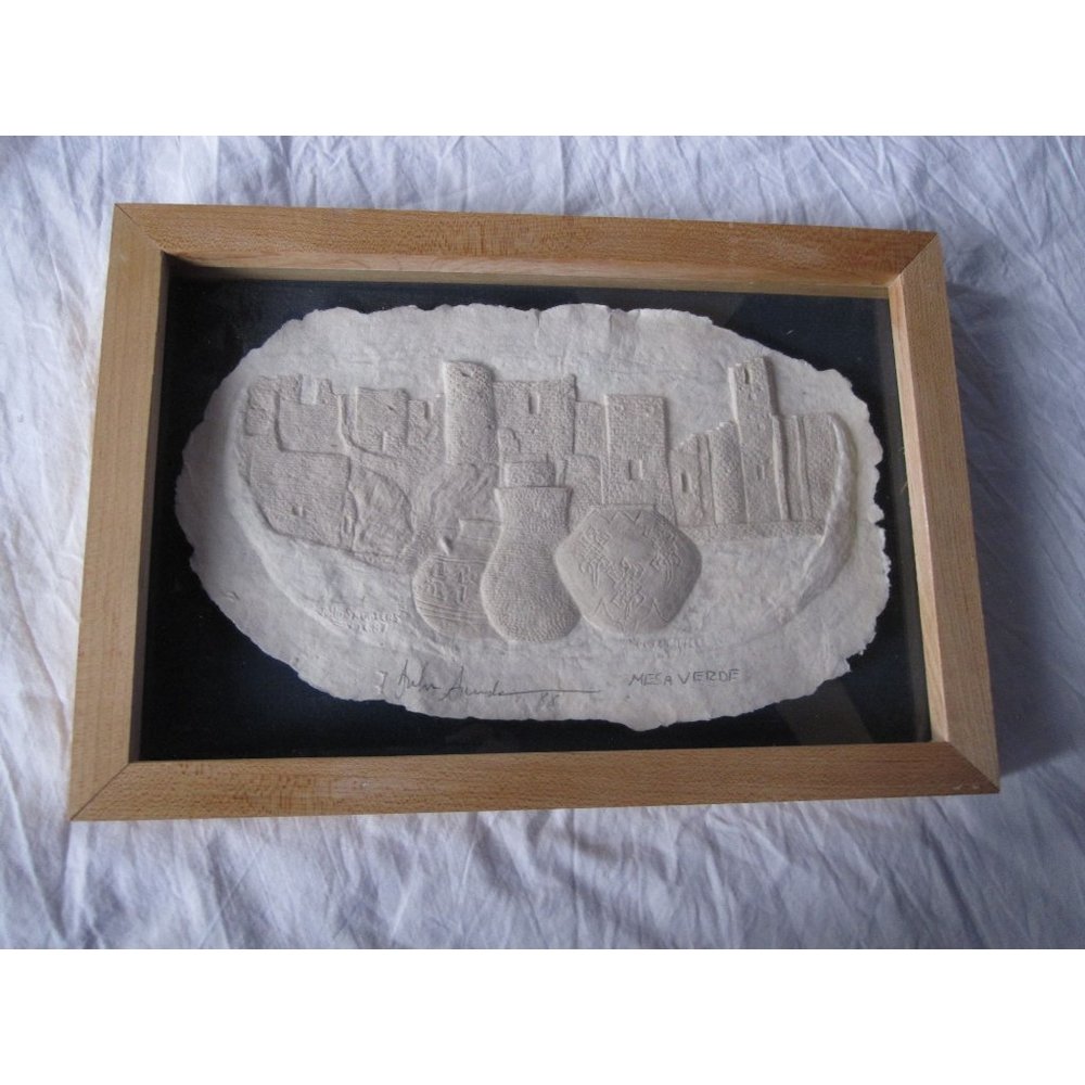 Rare Framed John Saunders Signed Paper Casting Mesa Verde Cliff Palace Colorado‎